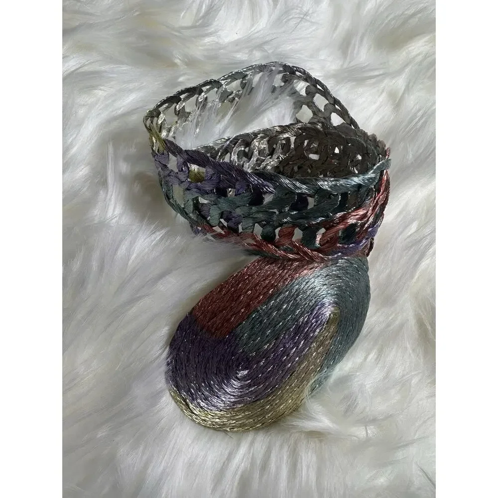 Vintage Metallic Woven Braided Belt  Iridescent Wash Adjustable Ombré Boho Retro